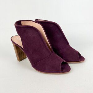 Brenda Zaro Womens Burgundy Suede Leather Peep Toe Block Heel Pumps size 10 10.5